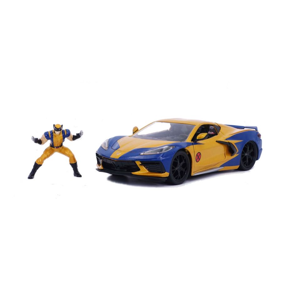 Jada Diecast 1:24 Marvel Superheroes 2020 Chevy Corvetter With X-Men Wolverine Figure