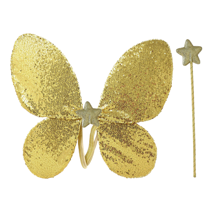 Sequin Wings Gold & Star Wand