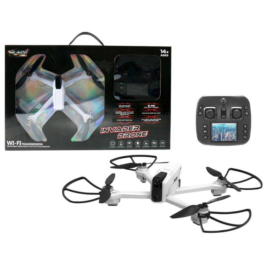 Rusco Racing Radio Control Invader Drone 34cm With Camera In Hand Controller & Batteries Included