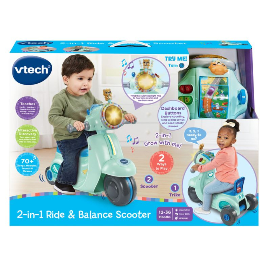 VTech 2 In 1 Ride & Balance Scooter Aqua Blue