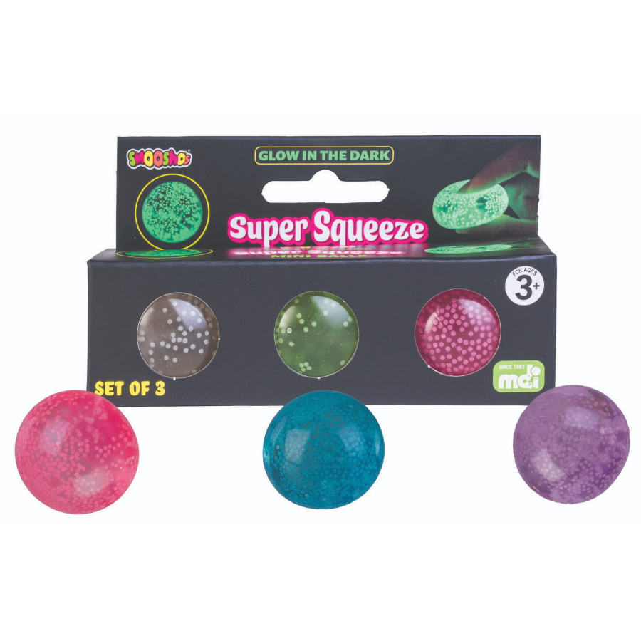 Smooshos Squishy Super Squeeze Glow in The Dark Mini Ball 3 Pack