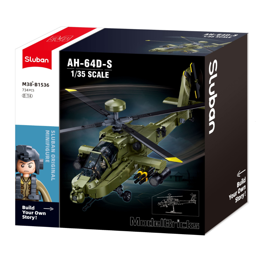 Sluban Building AH-64D Apache Helicopter 1:44 Scale 728 Bricks