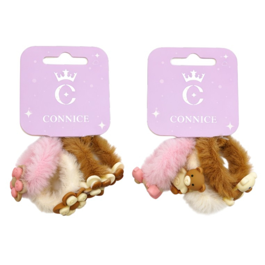 Kids Hair Ties Fluffy With Flowers & Teddy Bears Assorted