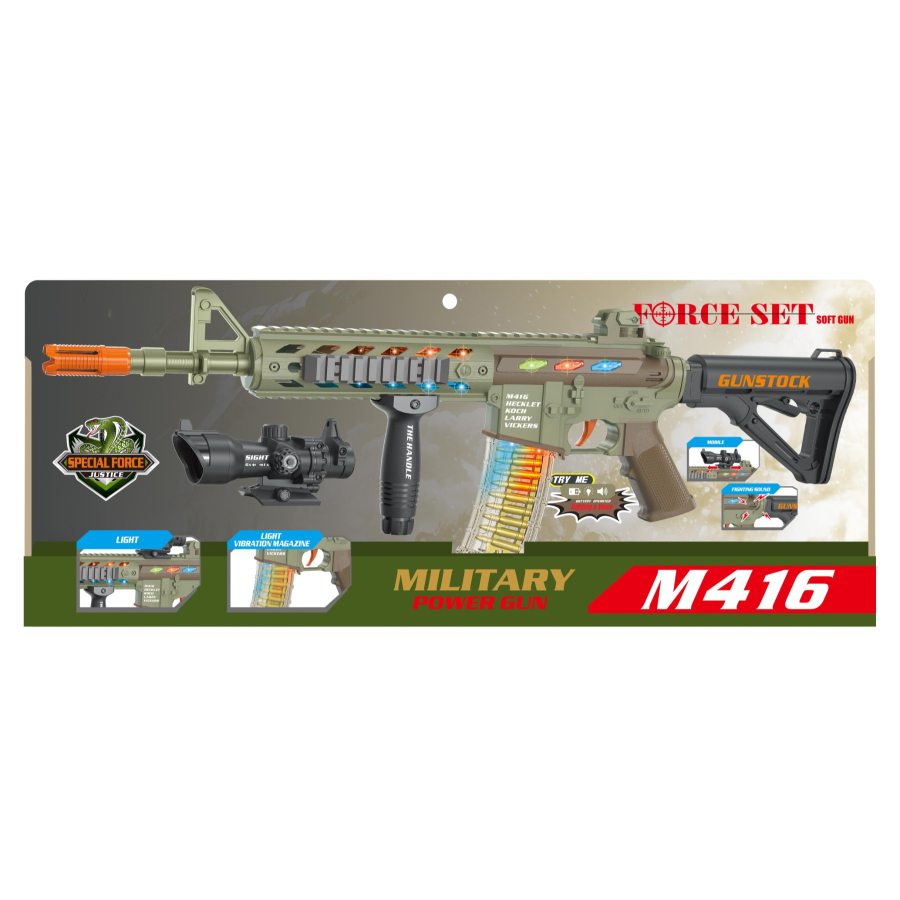 Military Special Force M416 Toy Gun With Vibrating Magazine Light & Sound