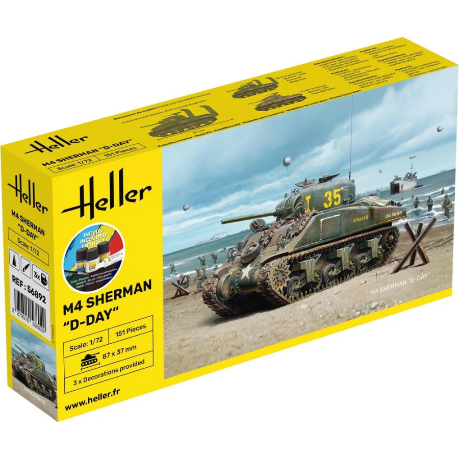Heller Model Kit 1:72 Starter Kit M4 Sherman D-Day