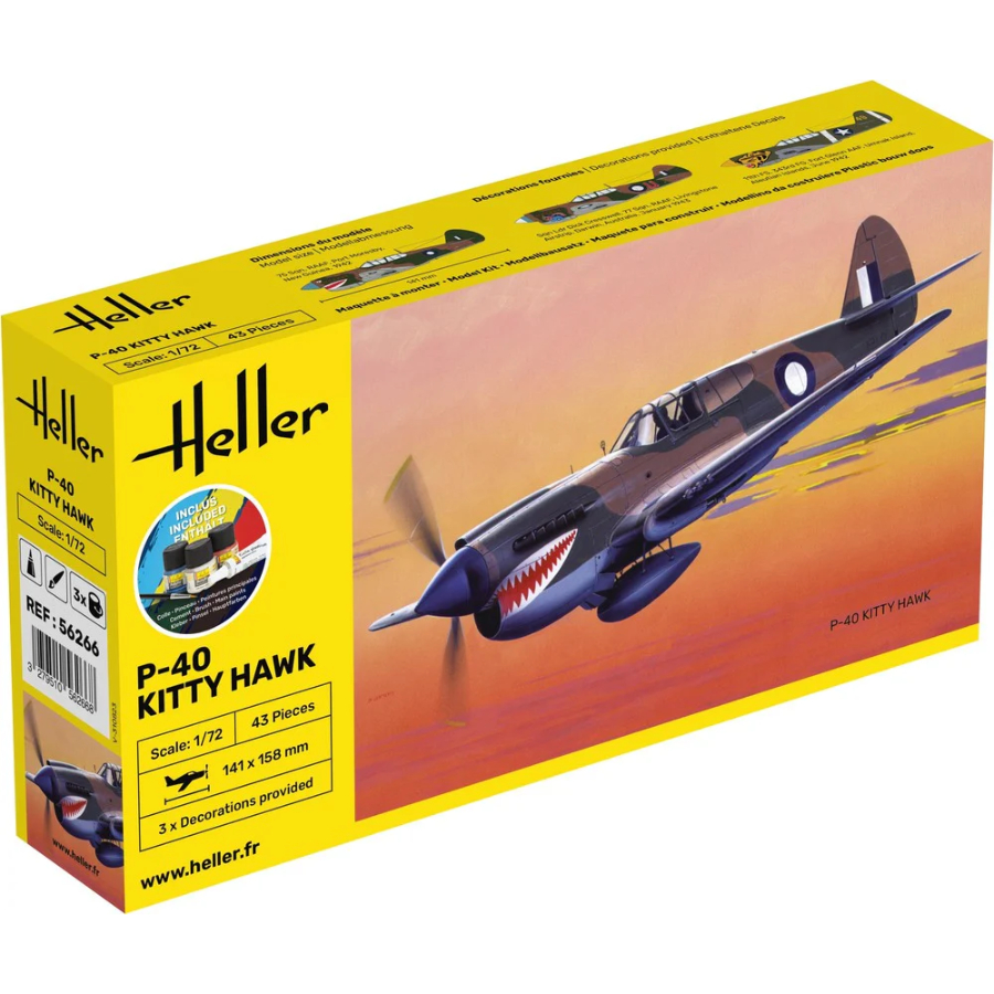 Heller Model Kit 1:72 Starter Kit P-40 Kitty Hawk With RAAF Decals