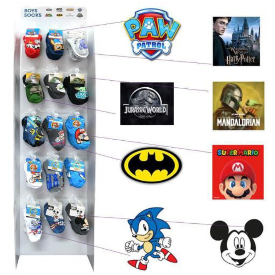 Kids Socks Licensed B Sizes 4-6 & 6-8 Assorted