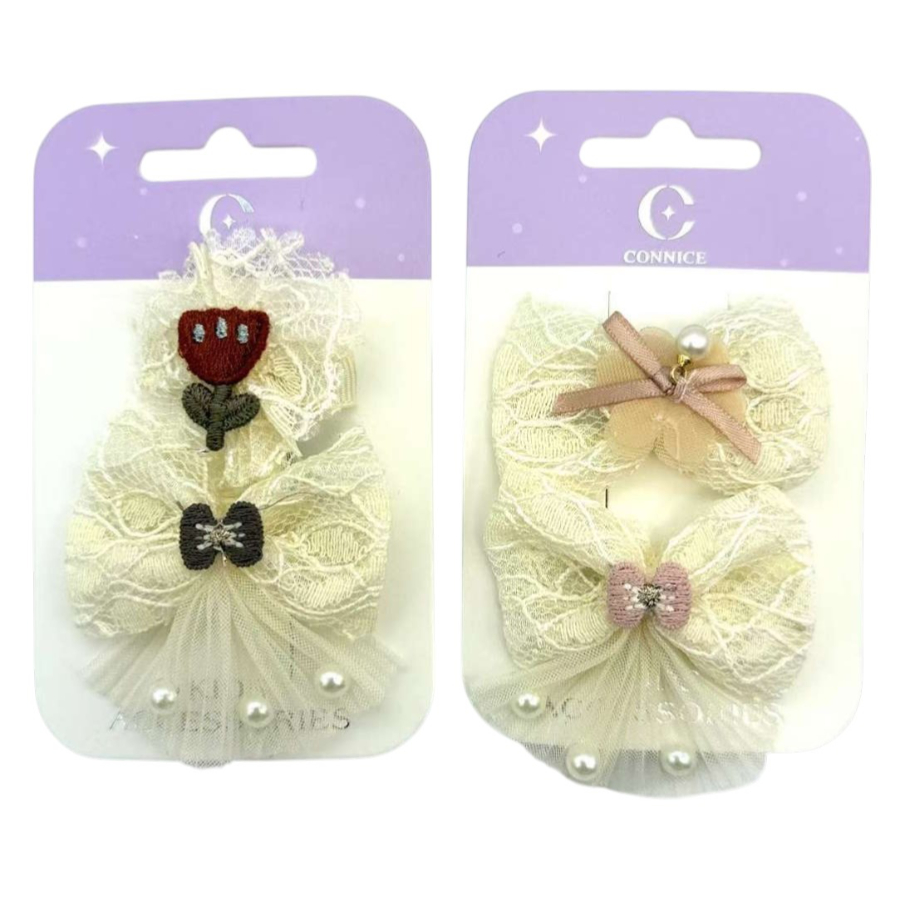 Kids Hair Clips Tulle Bow With Pearl Assorted