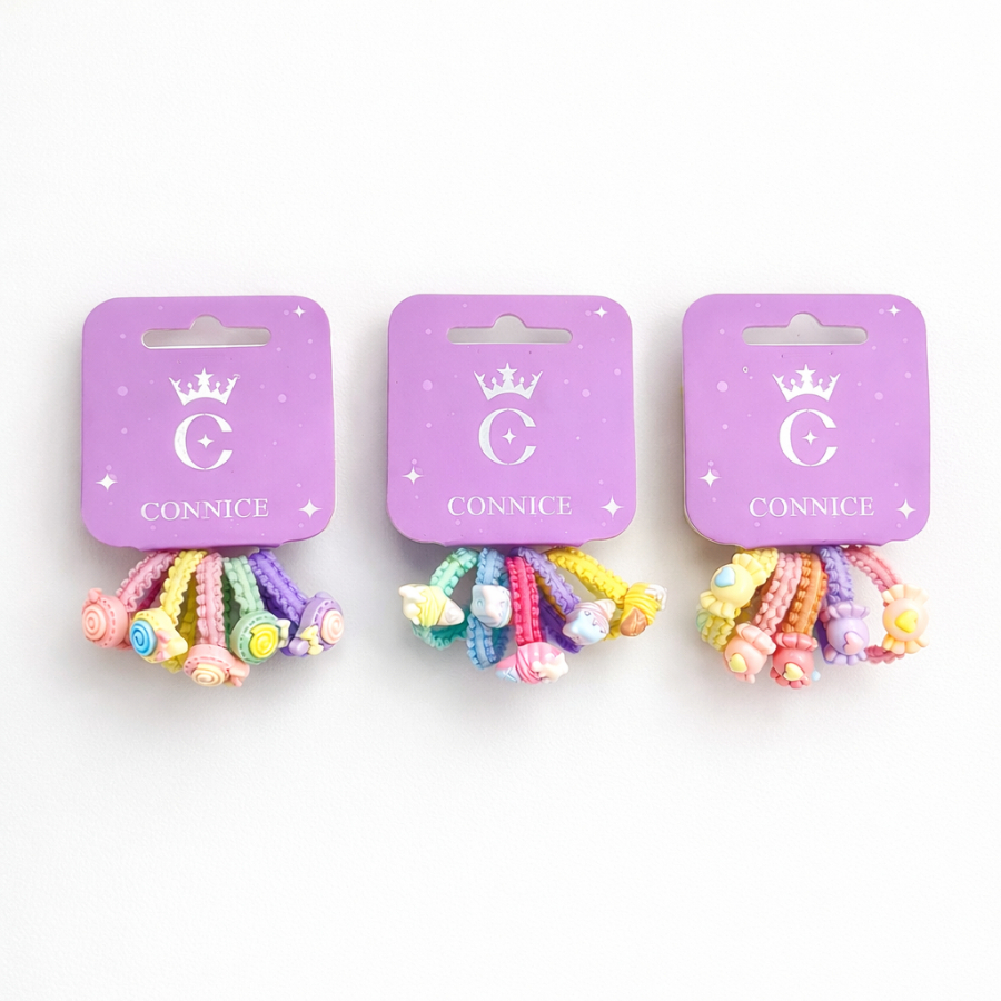 Kids Hair Ties Mini Assorted Colours With Charm 8 Pack Assorted