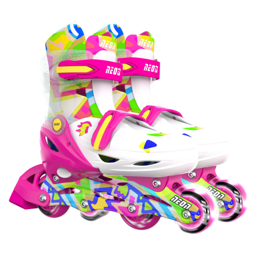 Yvolution Roller & Inline Skate Combo Neon Pink Adjustable Size 3-6