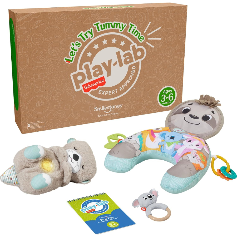 Fisher Price Lets Try Tummy Time Toys Gift Set In Brown Box