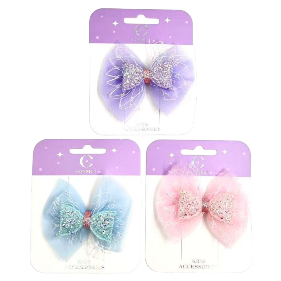 Kids Bow Clip Pastel Mesh Delicate Girly Style Assorted