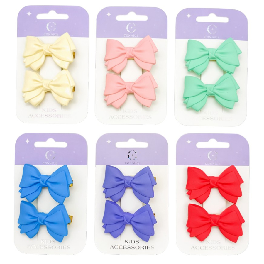 Kids Hair Clips Resin Bow 2 Pack Assorted