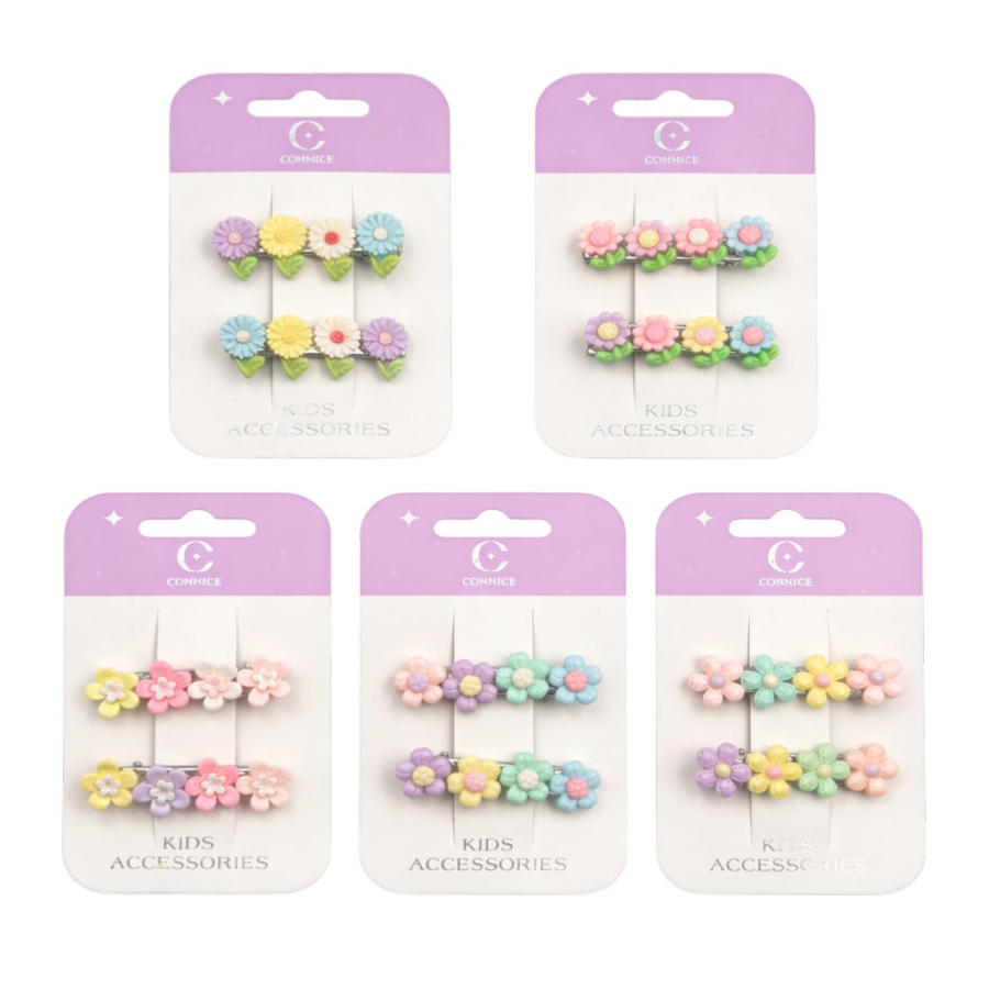 Kids Hair Clips Mini Pastel Flowers 2 Pack Assorted