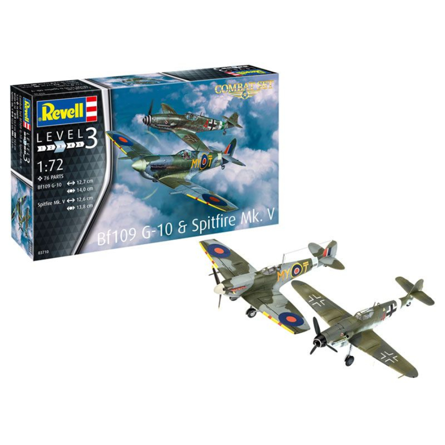 Revell Model Kit 1:72 Messerschmitt BF109G-10 & Spitfire Mk V Combat Set