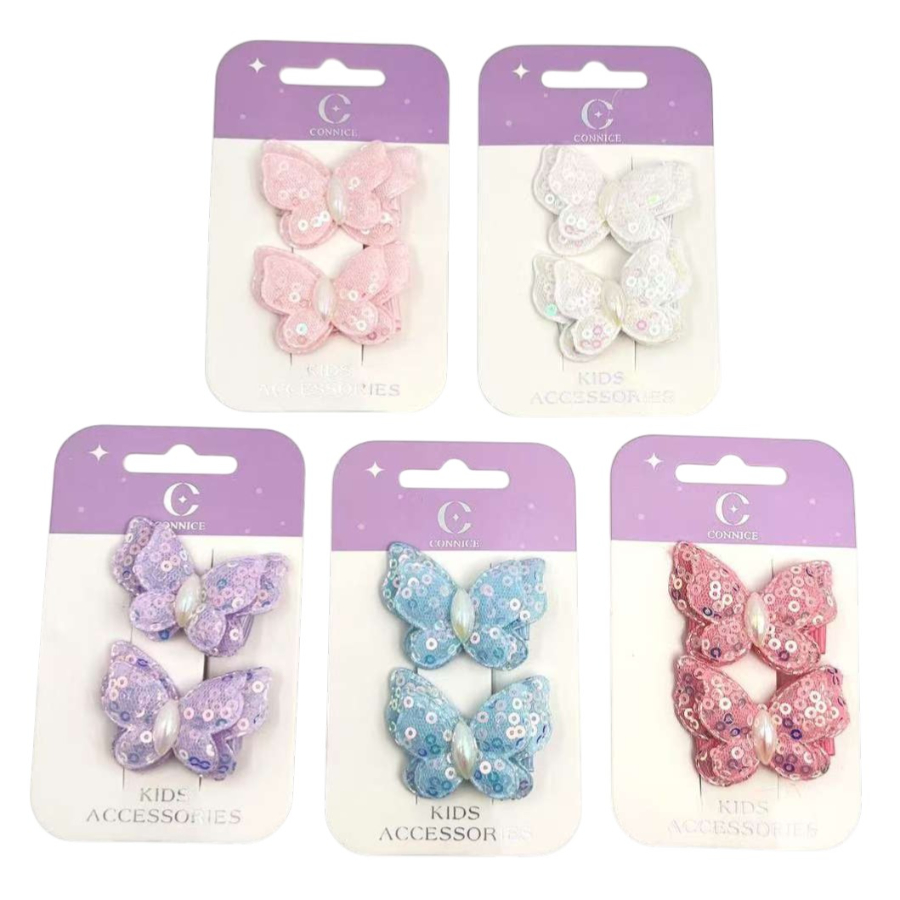 Kids Hair Clips Sequin Lace Butterfly 2 Pack Assorted