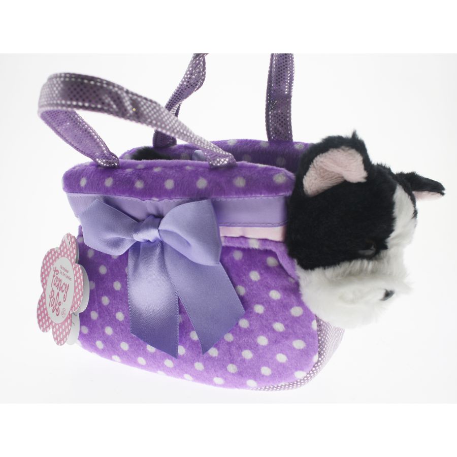 Plush In Bag Bulldog In Purple Dot Bag