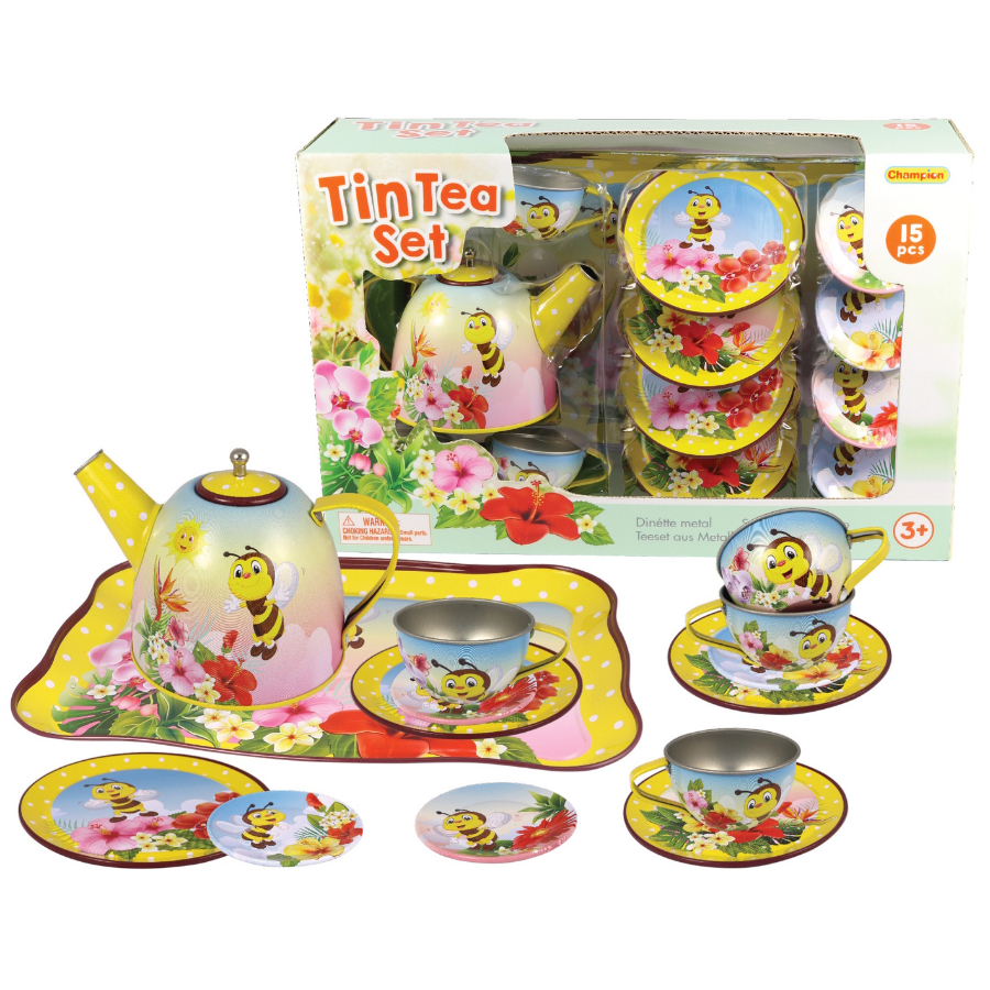 Tin Tea Set Bee Design With 15 Pieces