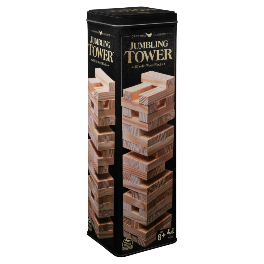 Cardinal Wooden Tumbling Tower Game In Storage Tin