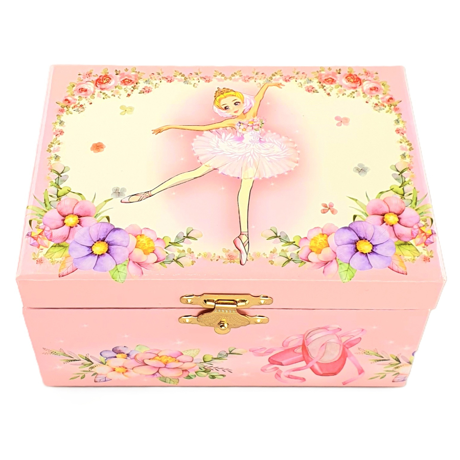 Music Jewelry Box Rectangle Ballerina Pink Flowers