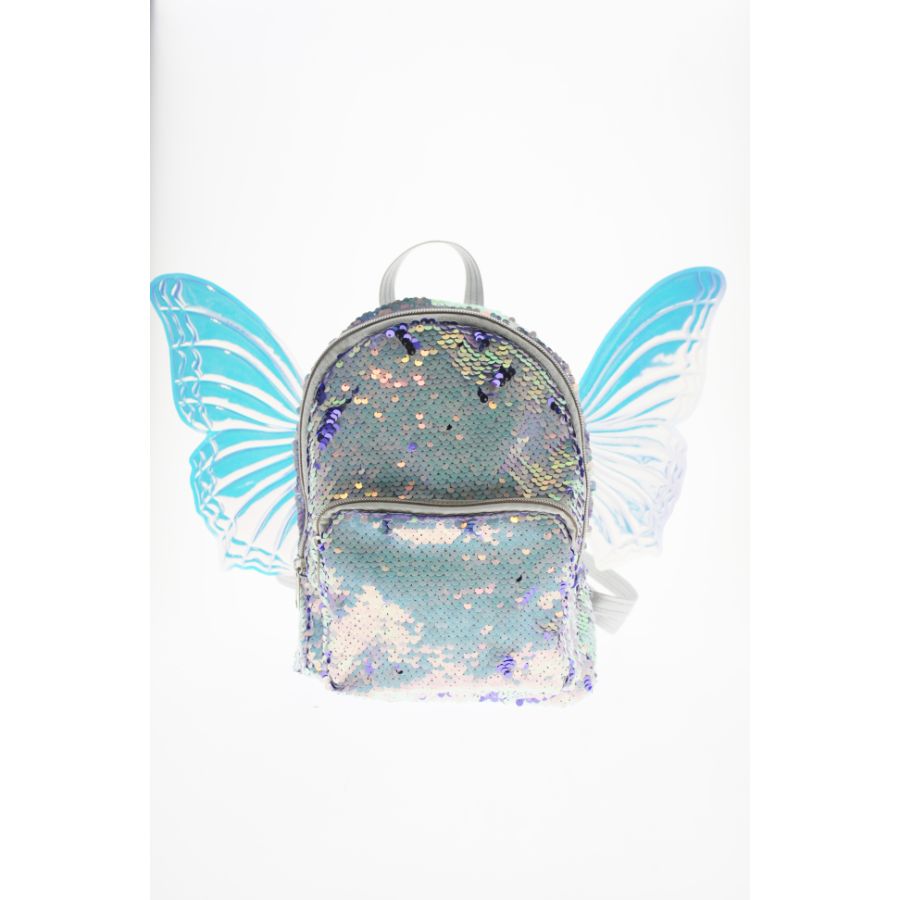 Backpack White Sequin With Wings