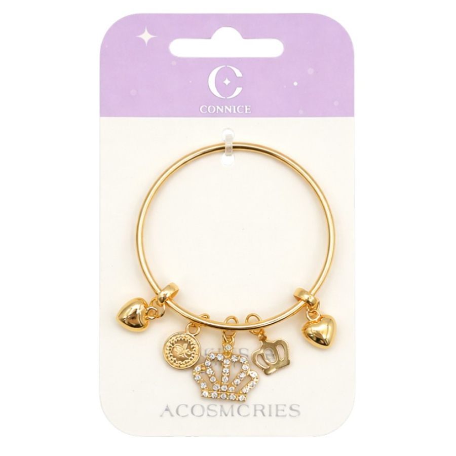 Kids Metal Bangles With Diamante Crown & Heart Charms