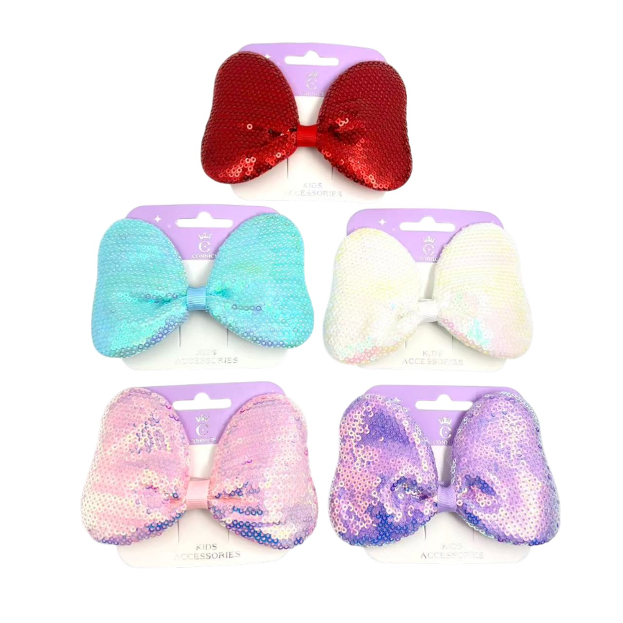 Kids Bow Clip Large Sequin Bold Sparkling Style Assorted