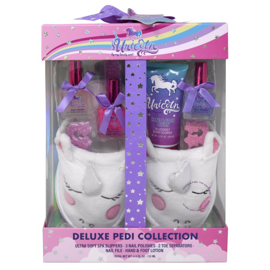 Unicorn Deluxe Pedi Set With Slippers Nail Polish & Accessories