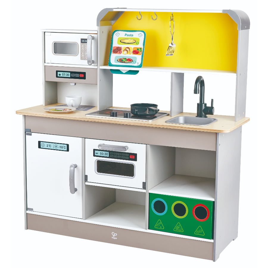 Hape Wooden Deluxe Kitchen With Fun Fan Stove & Accessories