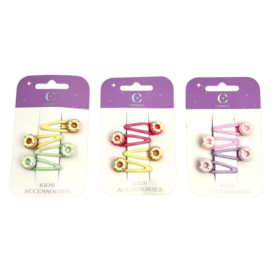 Kids Hair Clips Mini Pastel With Donut 4 Pack Assorted