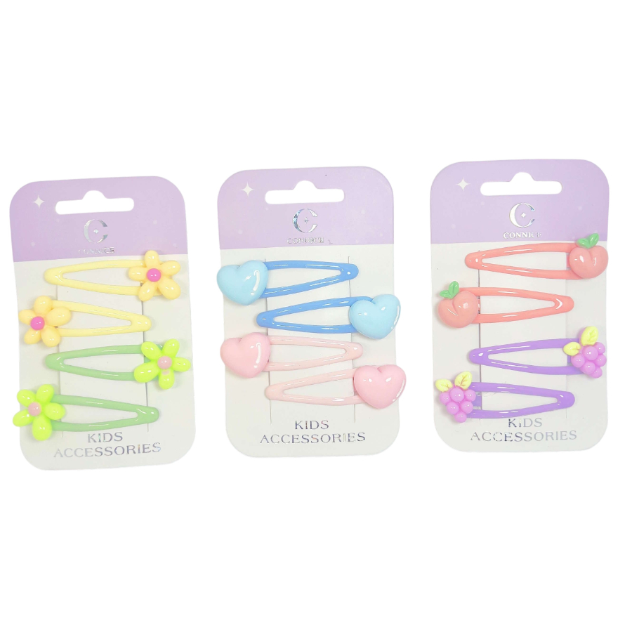 Kids Hair Clips Sleepie Classic Shape With Ornaments Assorted
