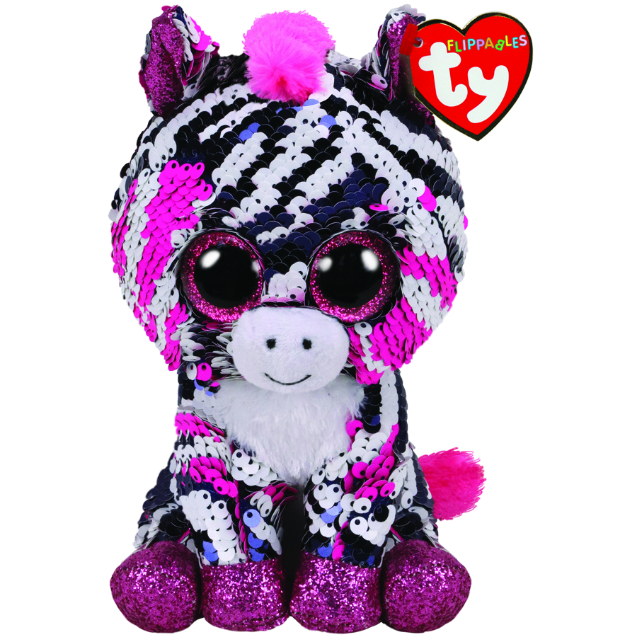 Beanie Boos Flippables Regular Plush Zoey Pink Black Zebra