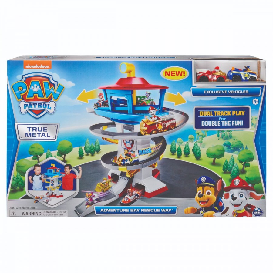 Paw Patrol True Metal Diecast Adventure Bay Speedway With Two Vehicles
