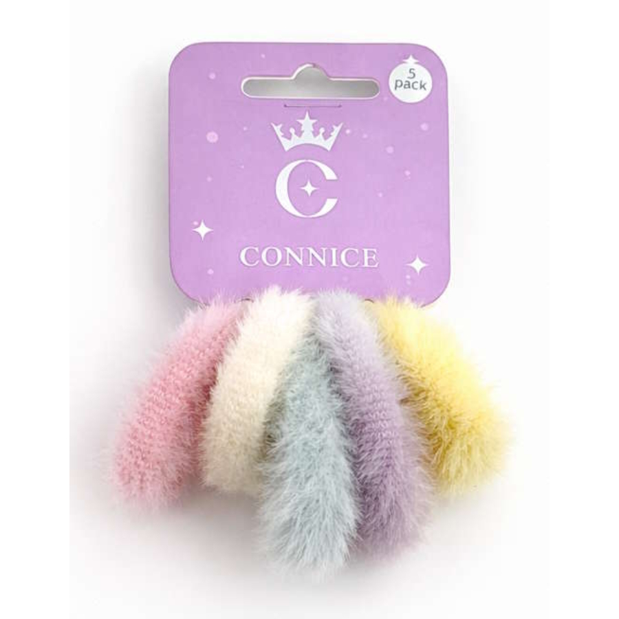 Kids Hair Ties Fluffy Furry Assorted Colours 5 Pack