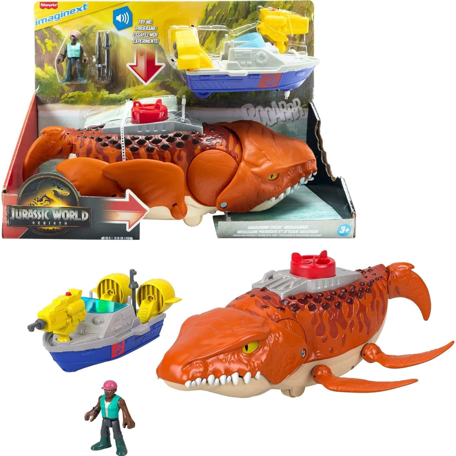 Imaginext Jurassic World Rebirth Aquachomp Mosasaurus & Boat Playset