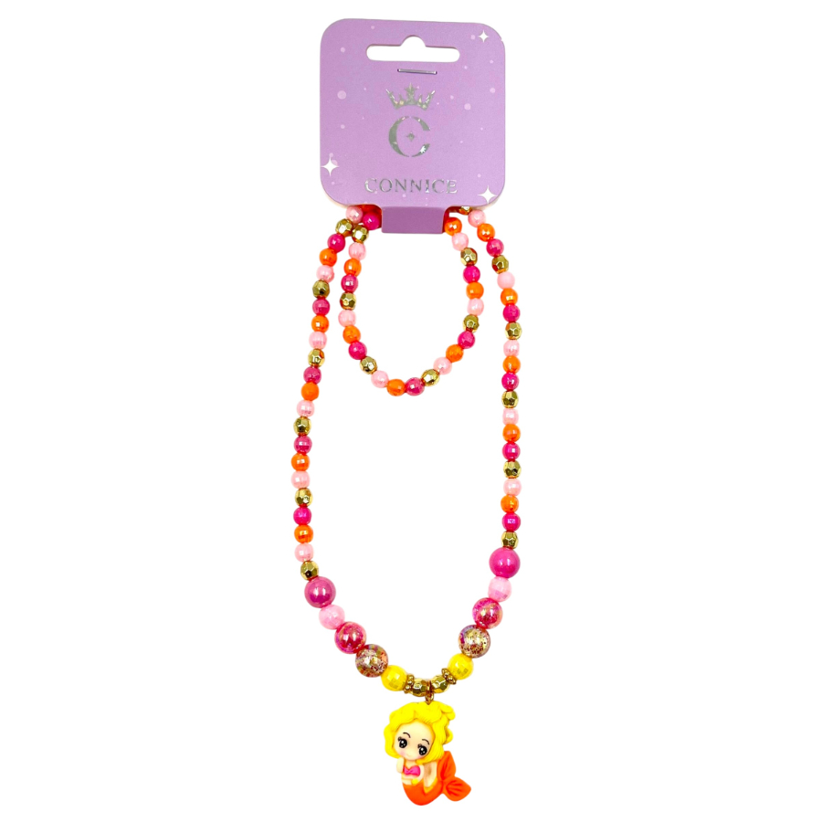 Kids Necklace & Bracelet Set Cartoon Mermaid