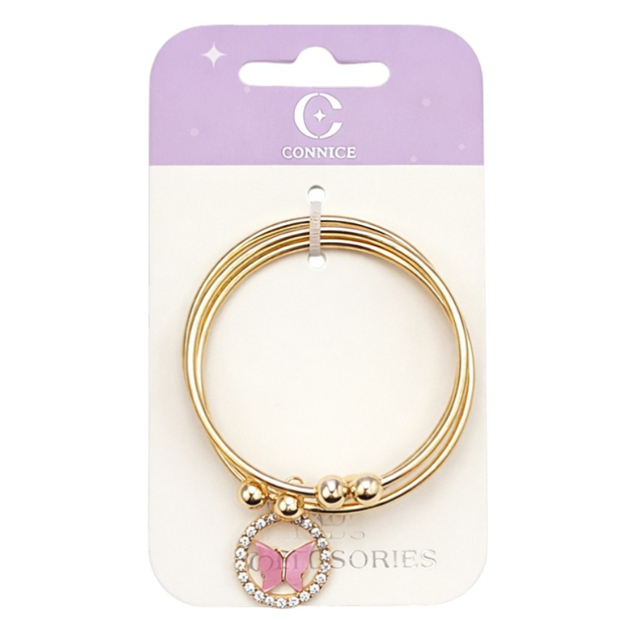 Kids Metal Bangles With Pink Butterfly Charm