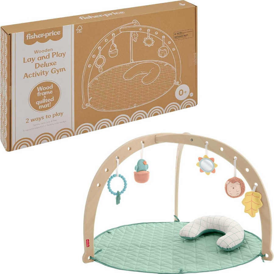 Fisher Price Wooden Lay & Play Deluxe Activity Gym In Brown Box