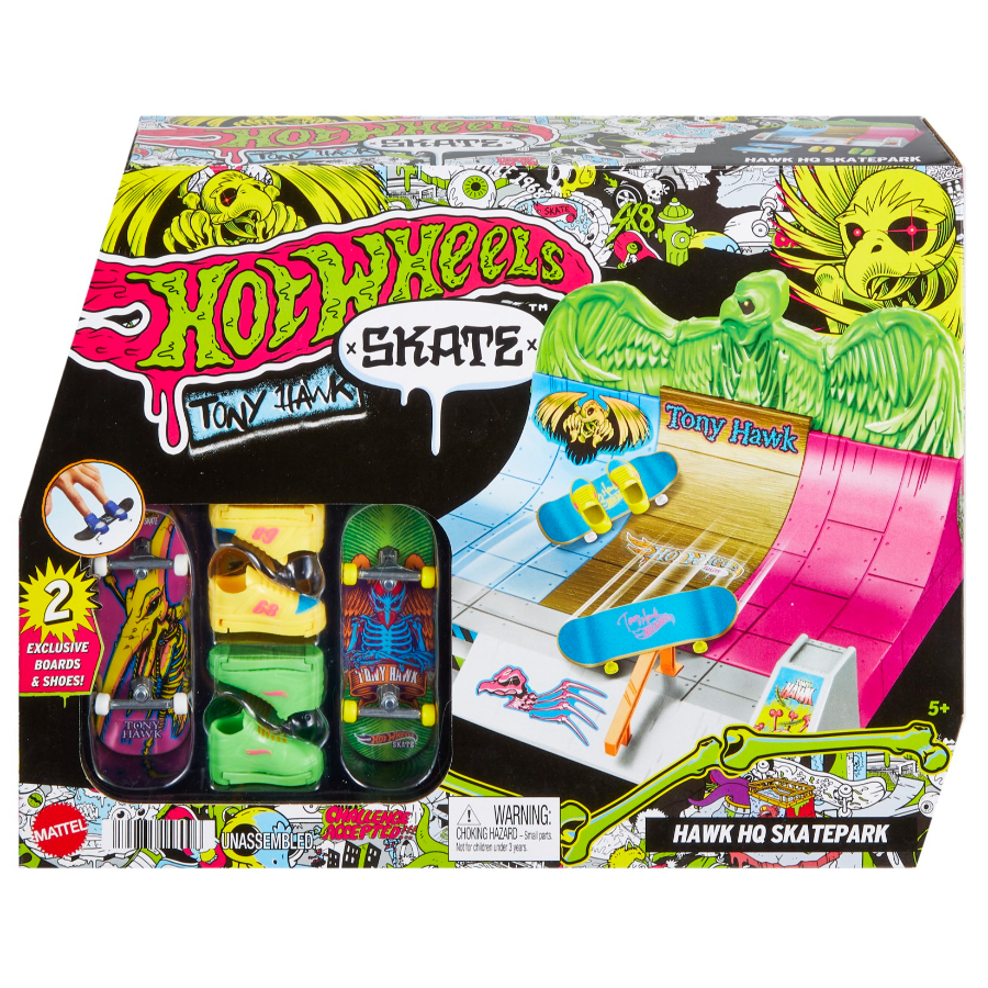 Hot Wheels Skate Finger Skateboard Neon Bones Tony Hawk Skate Park & Two Boards
