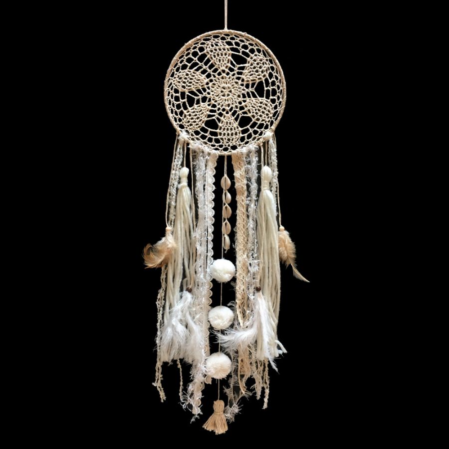 Dream Catcher Crochet Beige Pompom