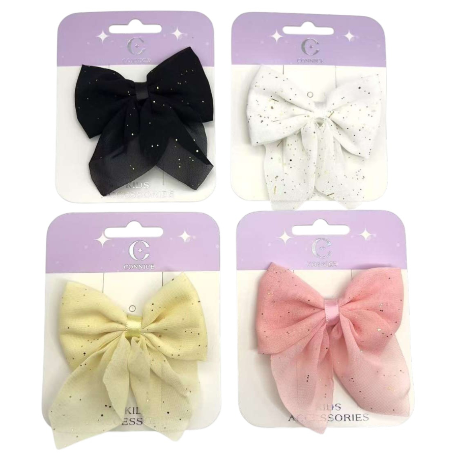 Kids Bow Gauze With Glitter Assorted