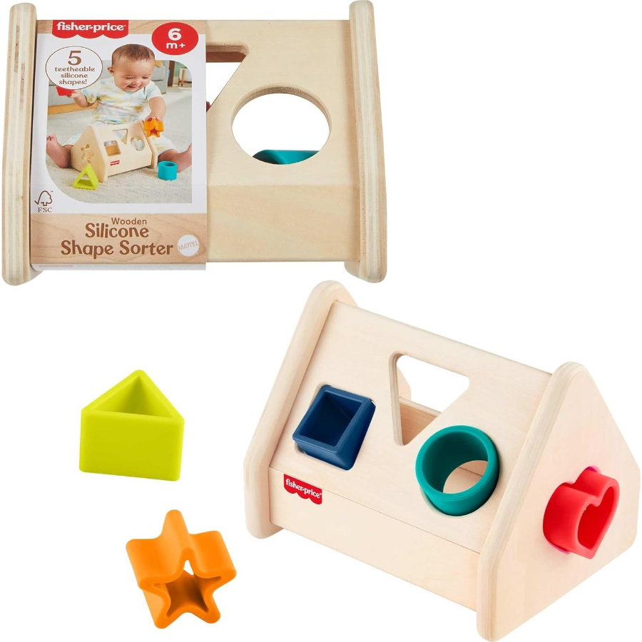 Fisher Price Wooden Shape Sorter With Silicone Pieces