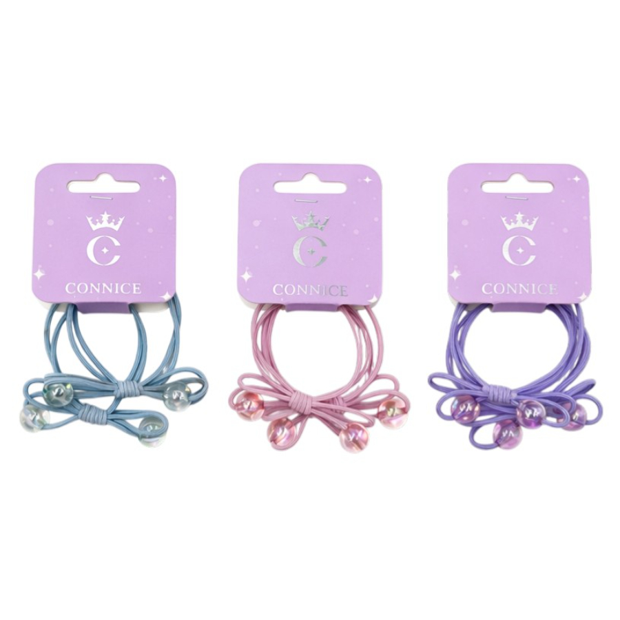 Kids Hair Ties Double Bow With Beads 2 Pack