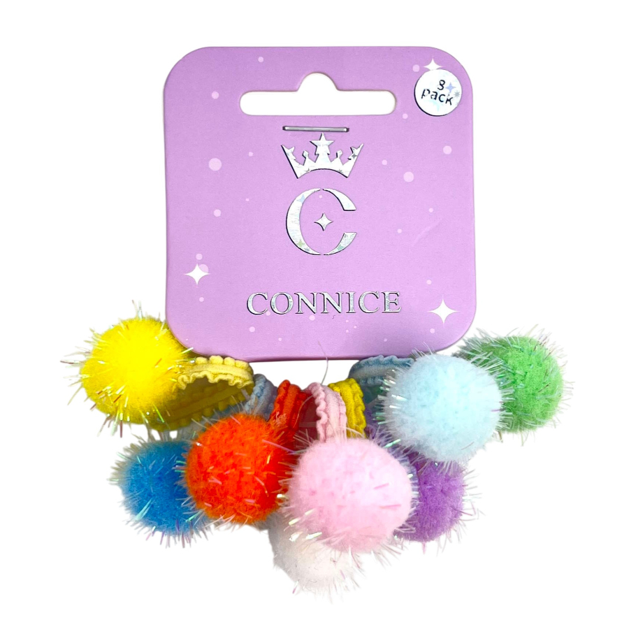 Kids Hair Ties Mini Pom-Pom Assorted Colours 8 Pack