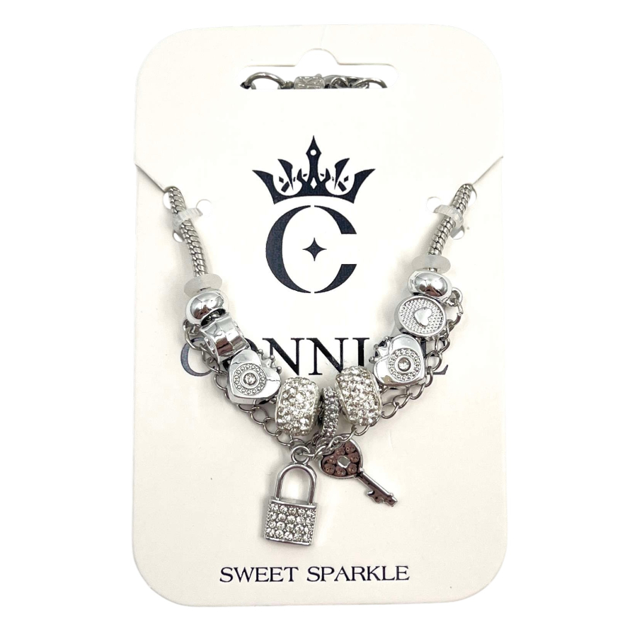 Snake Chain Bracelet With Lock & Key Charms