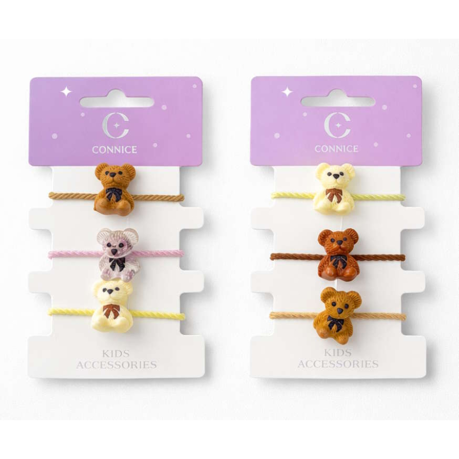 Kids Hair Ties Mini Teddy Bears 3 Pack Assorted