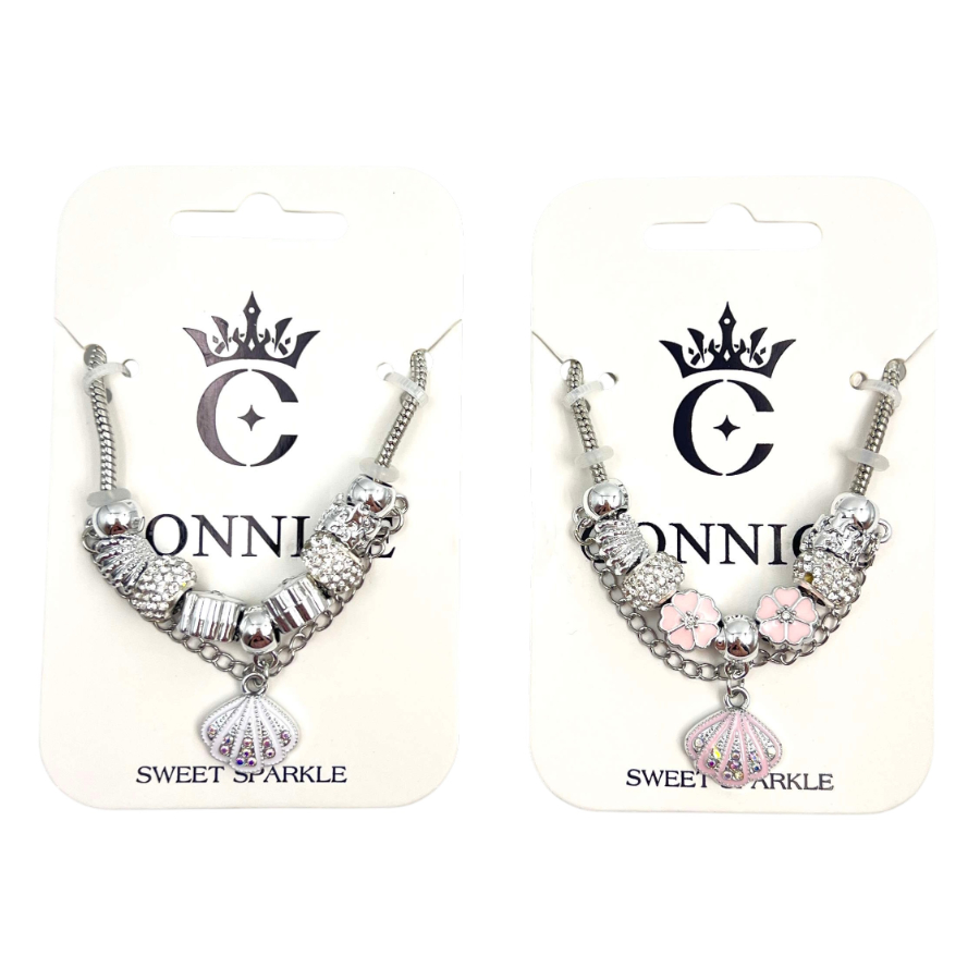 Snake Chain Bracelet With White Flower Seashell Charms Assorted