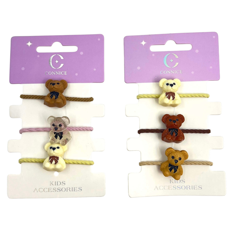Kids Hair Ties Mini Teddy Bears 3 Pack Assorted