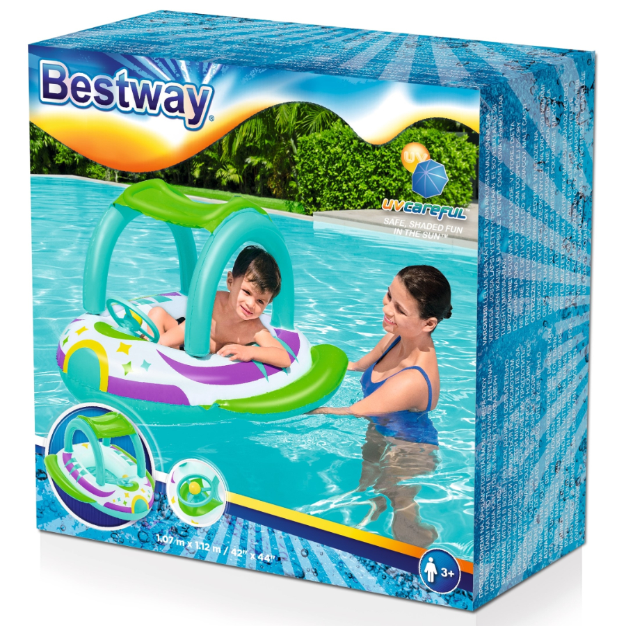 Bestway Inflatable Pool Toy Space Splash Baby Boat With Shade Cover ...