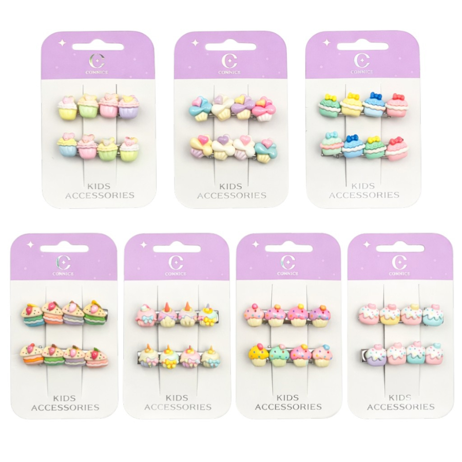 Kids Hair Clips Pastel Cupcake 2 Pack Assorted